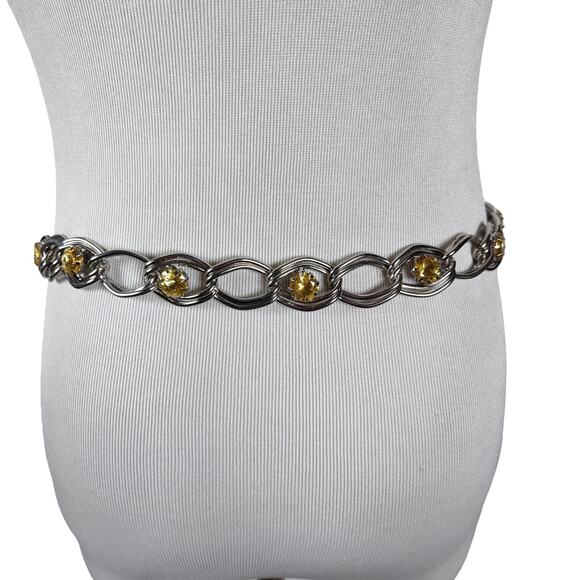 Vintage 80s 90s Chain Link Waist Belt Silver Rhinestone Free Size Plus - Picture 4 of 9
